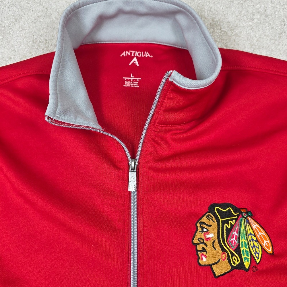 Antigua Chicago Blackhawks Pullover Mens Large Red 1/4 Zip Embroidered NHL Logo